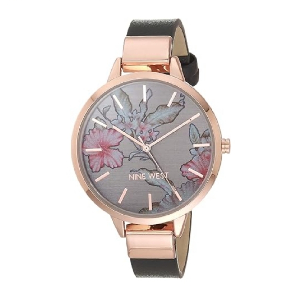 Women's Floral Dial Strap Watch Gray Pink